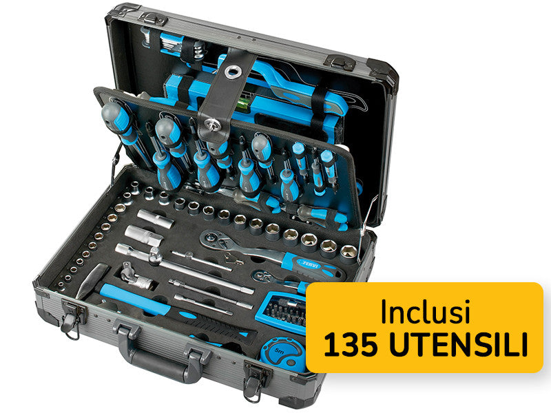 Valise porte-outils Fervi 0110 avec 135 outils pour la maintenance générale