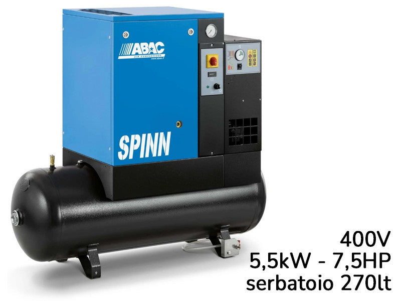 Compresseur électropneumatique Abac Spinn E 5,5 400V sur réservoir 270L avec séchoir - 8 bar