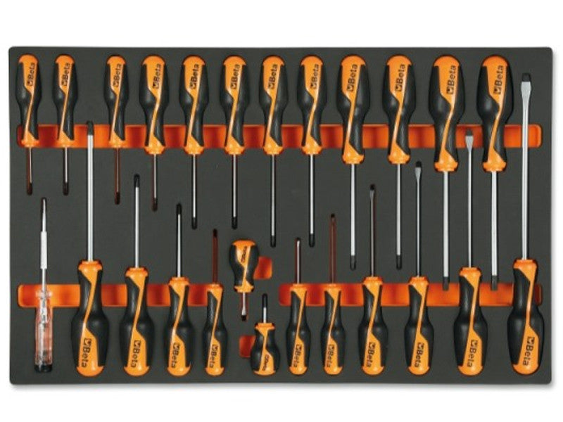 Beta plateau thermoformé souple M195 assortiment 25 tournevis Phillips Torx et plats EVA