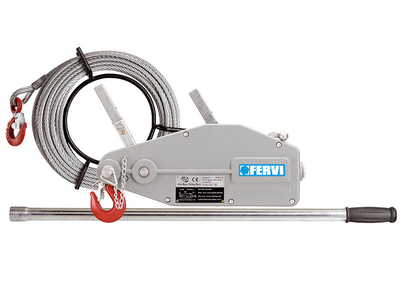 Treuil manuel à câble Fervi 0791/16 pour tirage et levage, 1600 kg