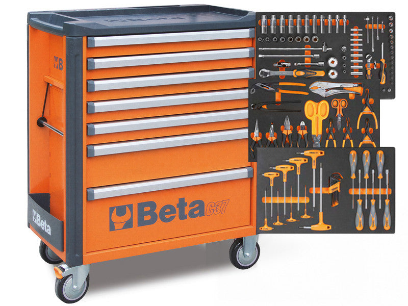 Beta servante d'atelier C37/7 mobile 7 tiroirs orange avec 181 outils