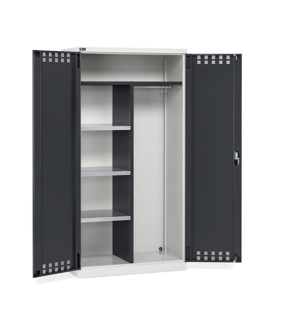Szafa z drzwiami skrzydłowymi wentylowanymi Fami Perfom 1023x555x2000mm z przegrodą, obciążenie 800 kg - Szary RAL 7035 - ref. PERFOM14011