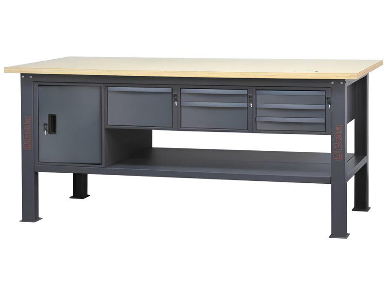 Beta Utensili Werkbank C58BC-W, 210 cm, anthrazitfarbene Holzplatte, 6 Schubladen, Schrank