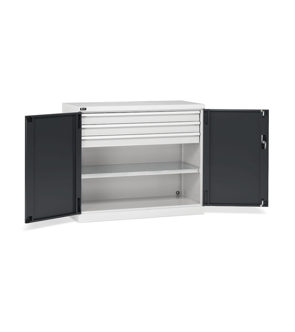 Armoire portes battantes Fami Perfom 1193x555x1000 avec 3 tiroirs, charge 800 Kg - Gris RAL 7035 - réf. PERFOM15011