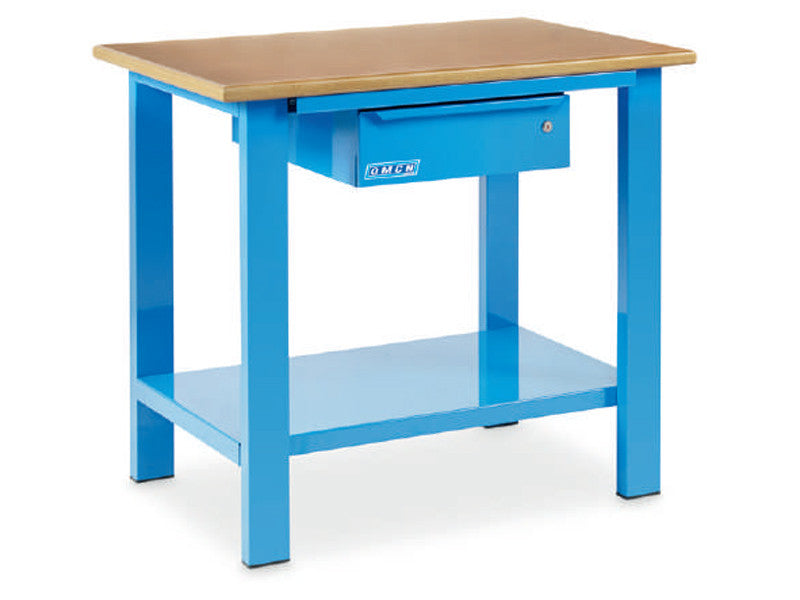Omcn 1000/PL Werkbank, 1000 x 700 x 880 mm, blaue Holzplatte mit Schublade