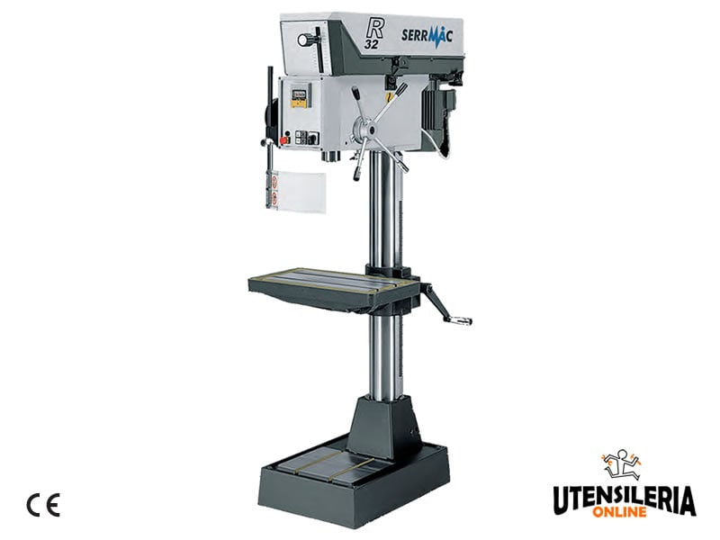 Serrmac Perceuse à colonne R32 avec transmission à poulies ø 32 mm Table rotative étau cod.3004