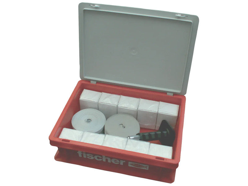 Fischer Boîte bandelettes GWB Kit complet composé de 12 bandelettes en tissu GWB, 2000 clous ED18, 1 perceuse SZE, idéal pour la fixation de tubes et câbles, 71611