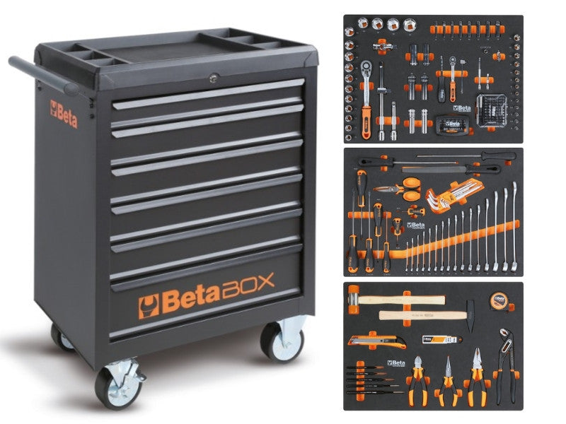 Beta Servante d'Atelier 6 Tiroirs 196 Outils Gris C04BOX-A VU