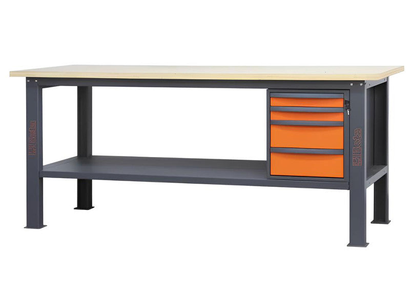 Beta Utensili Werkbank C58BC-W, 210 cm Holzplatte, 4 Schubladen, 800 kg Tragkraft, zweifarbig