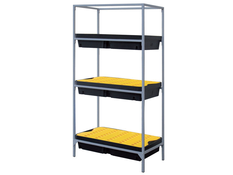 Rayonnage avec 3 bacs de rétention Carvel 1000x600x2000mm pour liquides dangereux, capacité 180lt