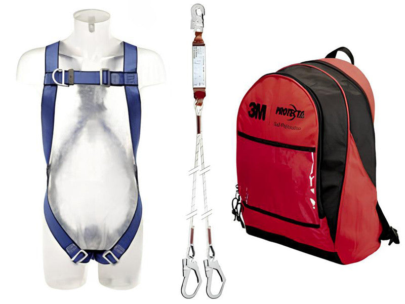 3M Protecta Kit Antichute Echafaudage: Harnais M/L, Cordon Fourche 1.3m + Sac