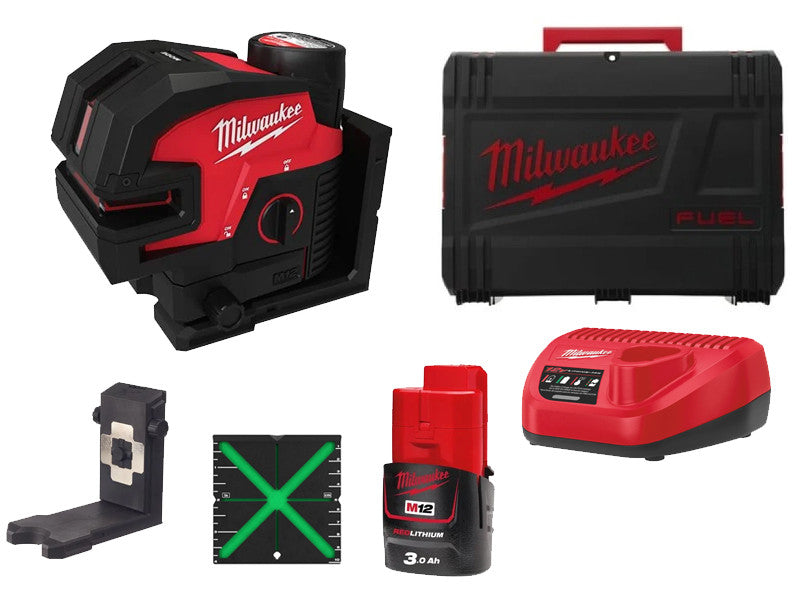 Milwaukee niveau laser M12 CLL4P laser vert 2 lignes 4 points portée 38m