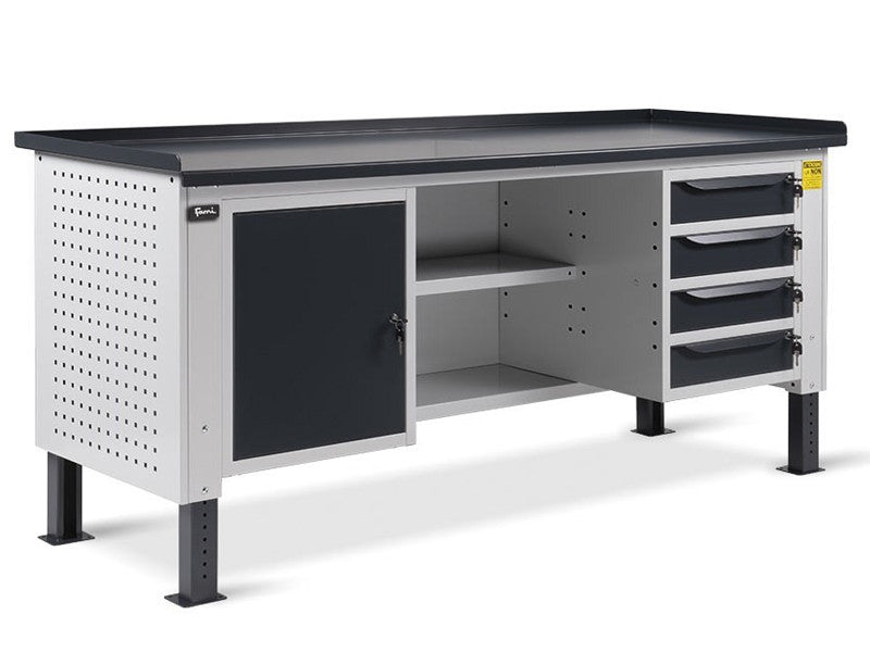 Fami Établi Atelier Réglable 2m Acier Anthracite Gris 4 Tiroirs WORK2014