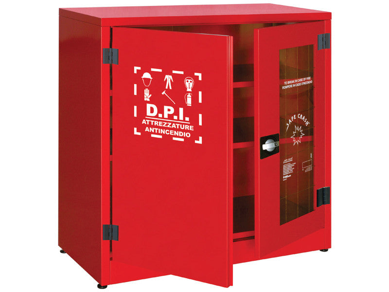 Armoire pour EPI Carvel 1075x500x1100mm avec 1 porte pleine, 1 porte en verre frangible et 2 étagères