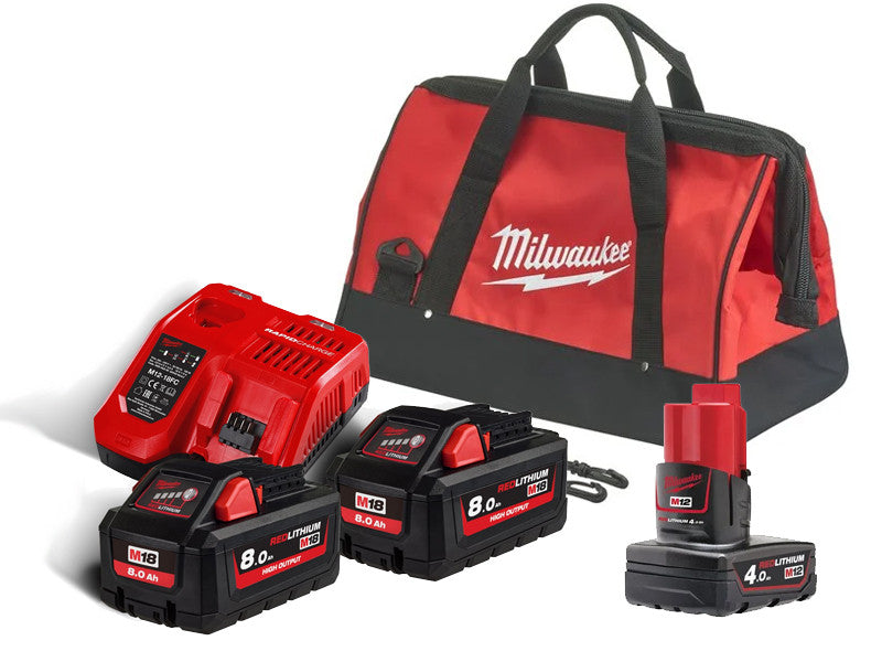 Milwaukee kit batteries M18 2x8.0Ah chargeur M12-M18 batterie M12 4.0Ah