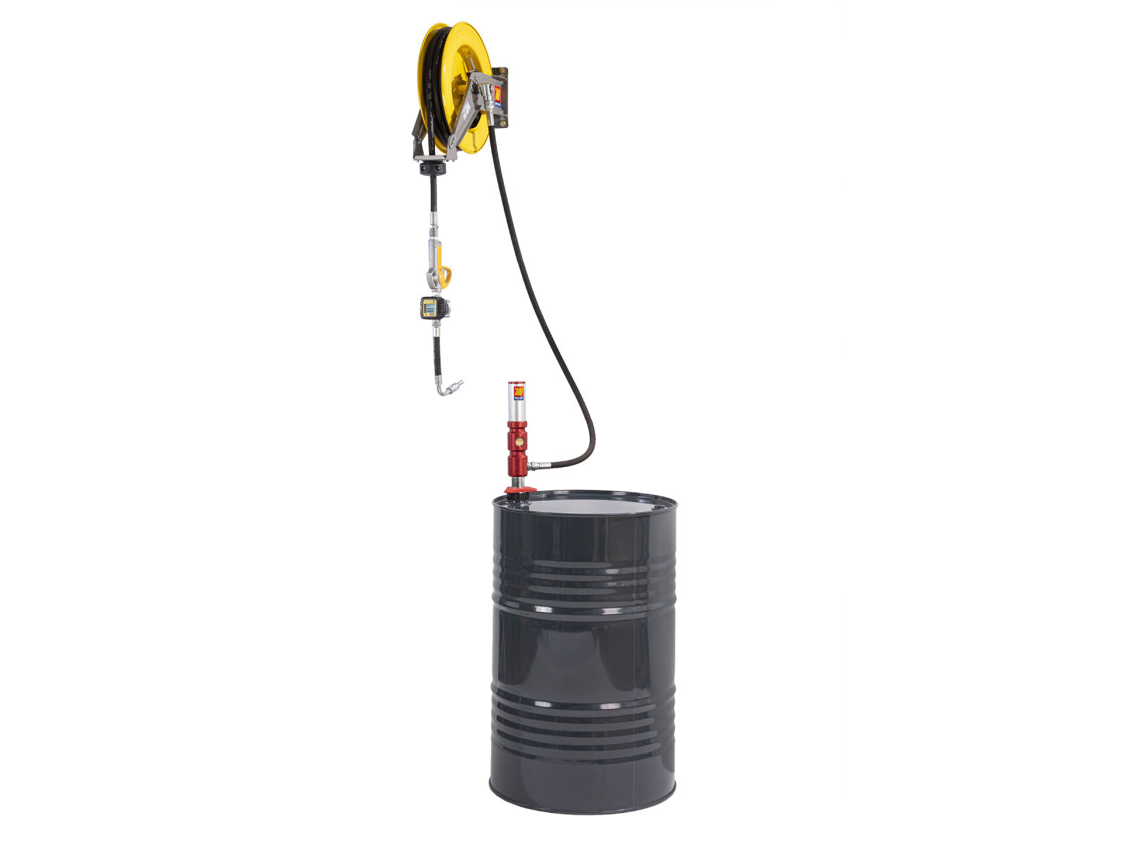 Meclube Druckluftpumpe 30 l/min für 180-220 l Fässer mit wandmontierter Schlauchtrommel