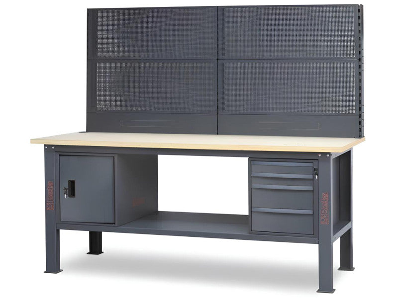 Beta Établi professionnel 210cm anthracite plateau bois 4 tiroirs armoire