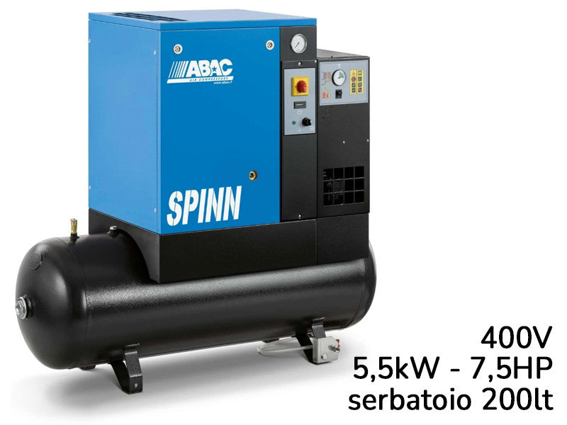 Abac compresseur électropneumatique Spinn E 5,5 kW 400V réservoir 200L sécheur - 8 bar