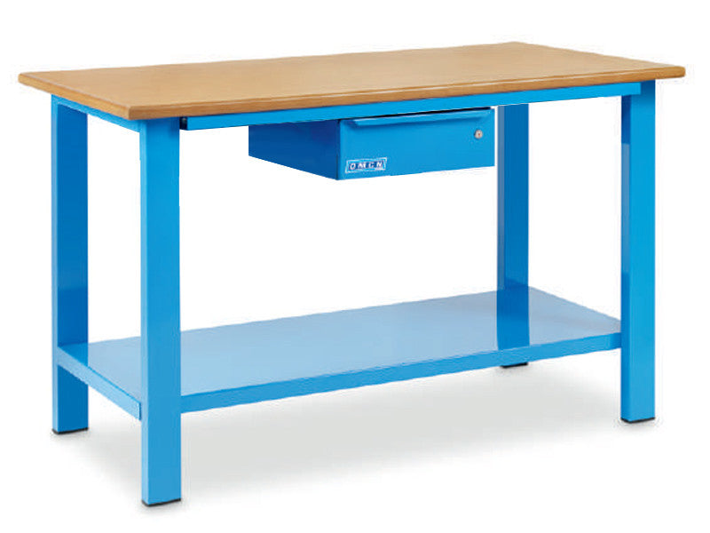 OMCN Banc de travail 1001/PL 1500x700x880mm plateau bois massif bleu tiroir