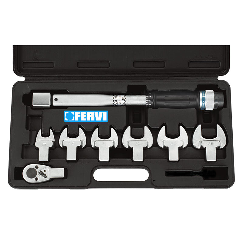Fervi clé dynamométrique 0803/S080 en kit tête réversible 3/8" (8 pcs)