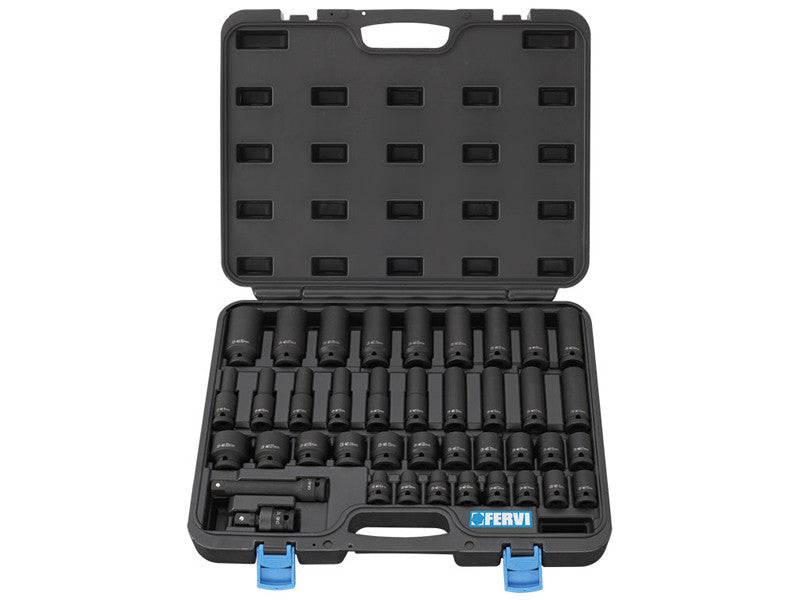 Assortiment 40 douilles à impact Fervi I340 phosphatées série normale et longue 1/2"