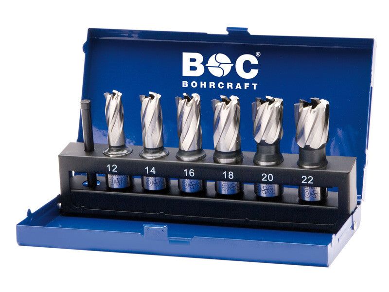 Bohrcraft set 6 fraises à carotter HSS queue Weldon 19 mm 12 14 16 18 20 22 mm coffret métal