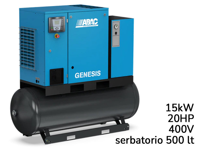 Compresseur Abac Genesis IE 15kW vitesse variable avec sécheur sur réservoir 500L