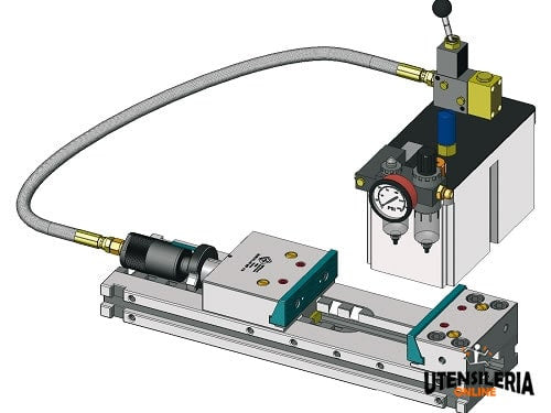 Modularer oleopneumatischer Schraubstock SP mit 6-mm-Hub-Zentrierfräser 
