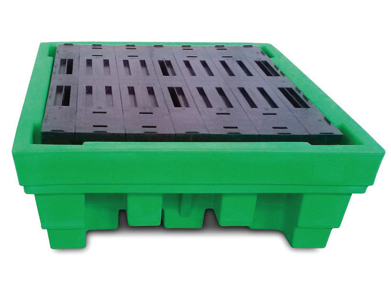 Bac de rétention liquides acides, bases et huiles Carvel 1420x1420x520mm en polyéthylène pour 4 fûts, 550L