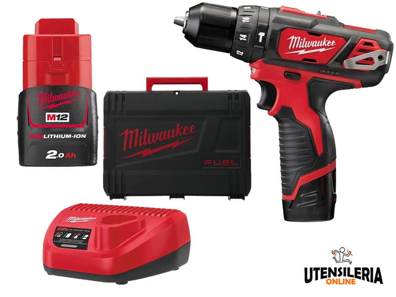 Milwaukee perceuse à percussion sans fil M12 BPD-202C 12V 2Ah Li-ion 30Nm 2 vitesses + 2 batteries