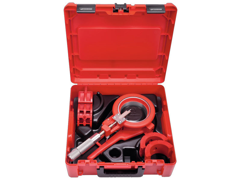 Rothenberger Rocut 110 Kunststoffrohrschneider 32–110 mm mit integriertem Anfaswerkzeug 