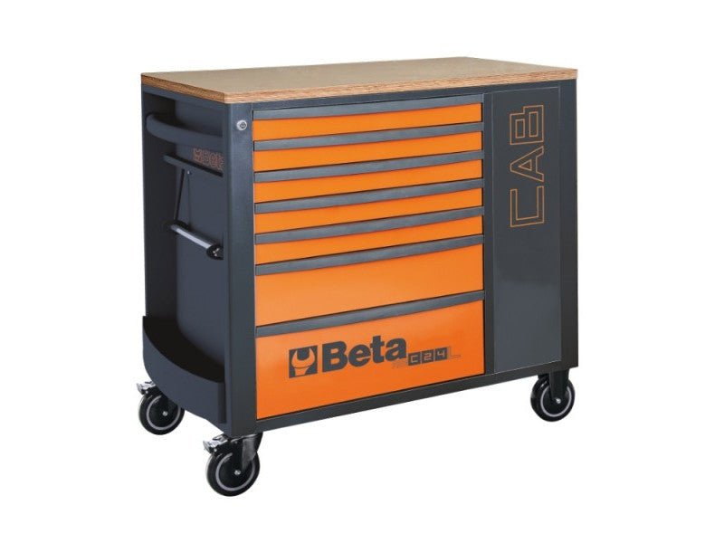 Beta RSC24L-CAB Werkstattwagen mit 7 Schubladen, orange, mit Holzarbeitsplatte 