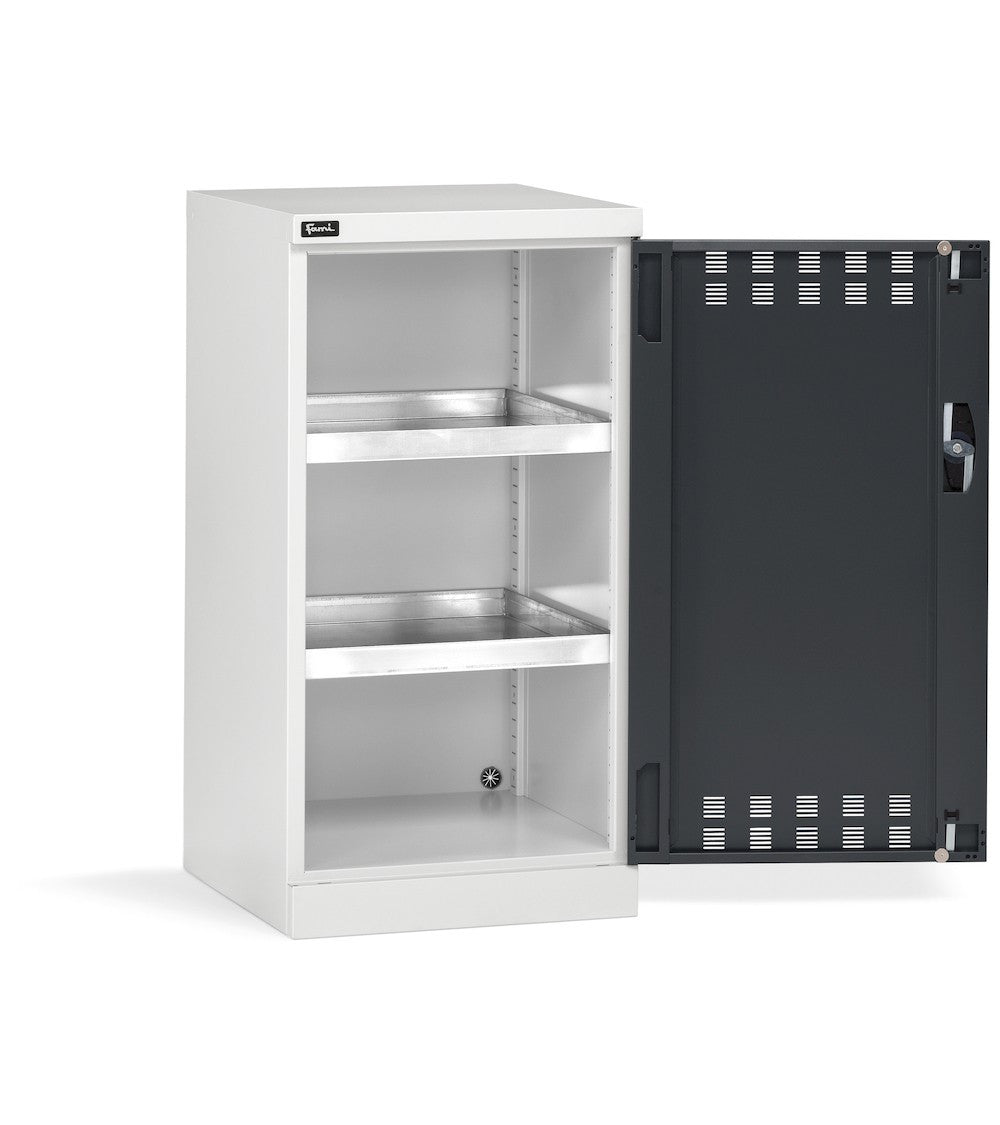 Armoire à portes battantes Fami Perfom 512x555x1000 avec 2 bacs de rétention, charge 800 kg - Gris RAL 7035 - réf. PERFOM11012