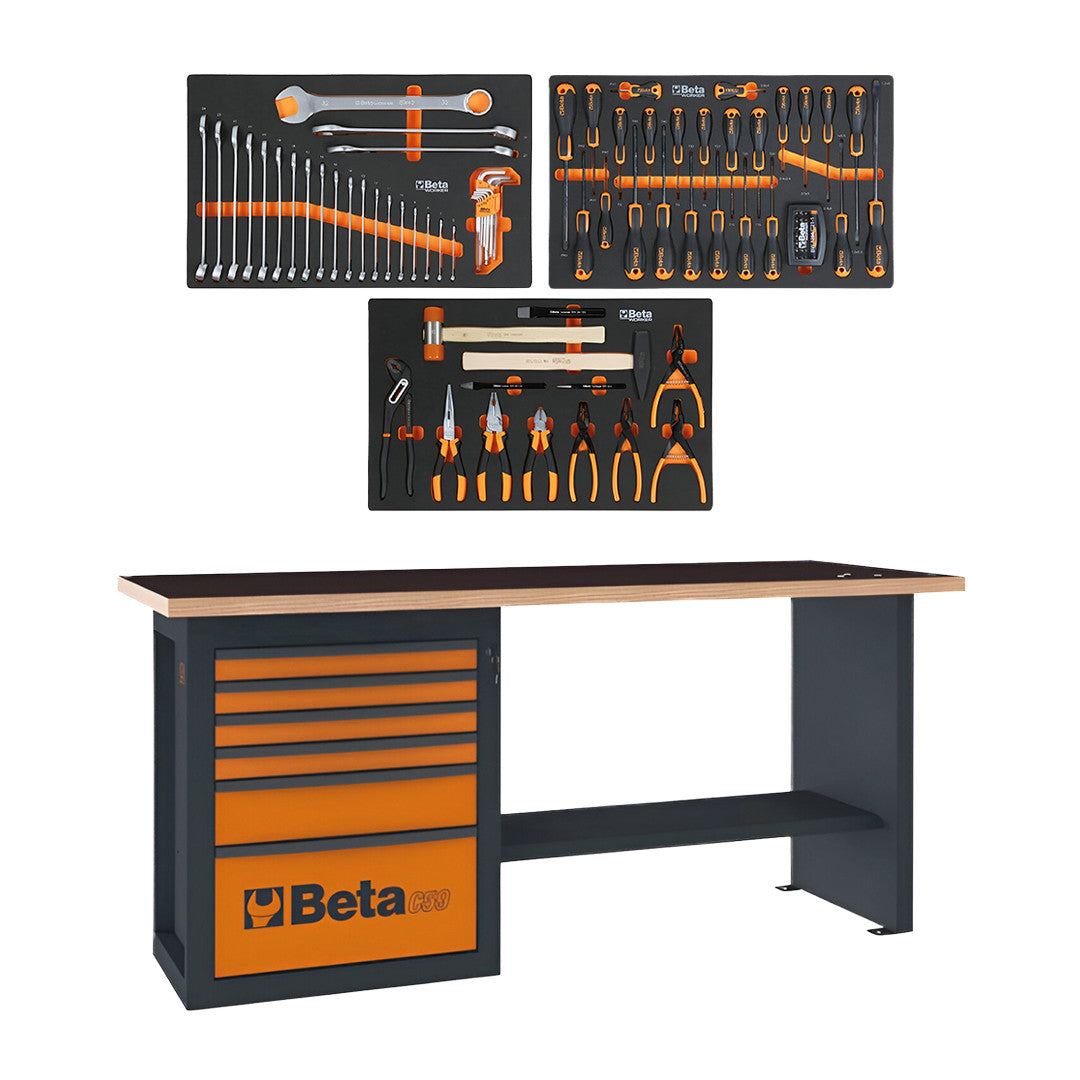 Beta établi C59A Endurance orange acier bois multiplis 6 tiroirs 90 outils