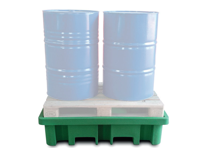 Bac de rétention liquides acides, bases et huiles Carvel 1300x900x330mm en polyéthylène pour 2 fûts, 200L