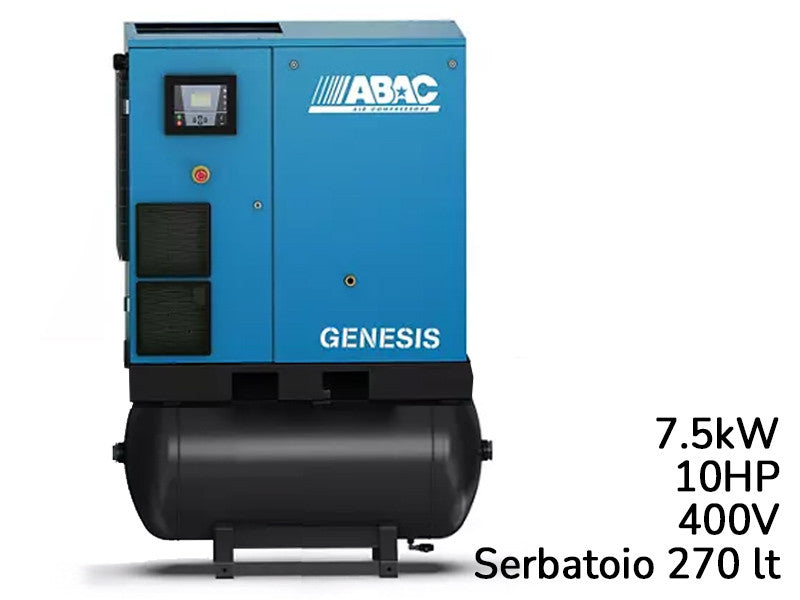 Abac compresseur à vis rotatif Genesis I 7.5kW vitesse variable sur réservoir 270L