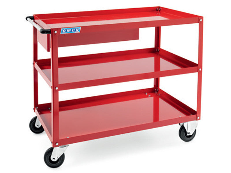 Omcn chariot atelier 209/S rouge acier 3 étagères tiroir serrure 180kg