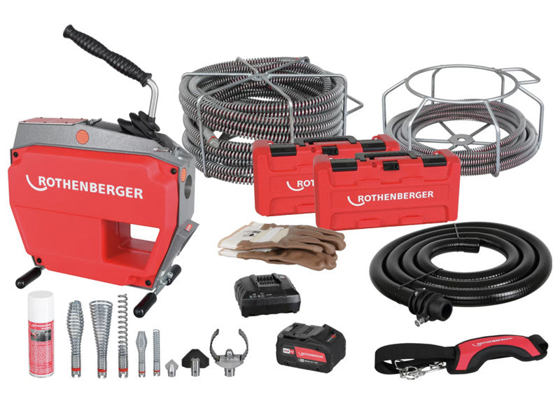 Rothenberger R600 VarioClean 18V 8Ah Abflussreinigungsmaschine + DuraFlex Spiralen