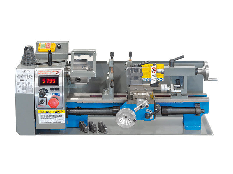 Tour parallèle de table Fervi 0506 pour métaux avec avances automatiques longitudinales – 0,6 kW