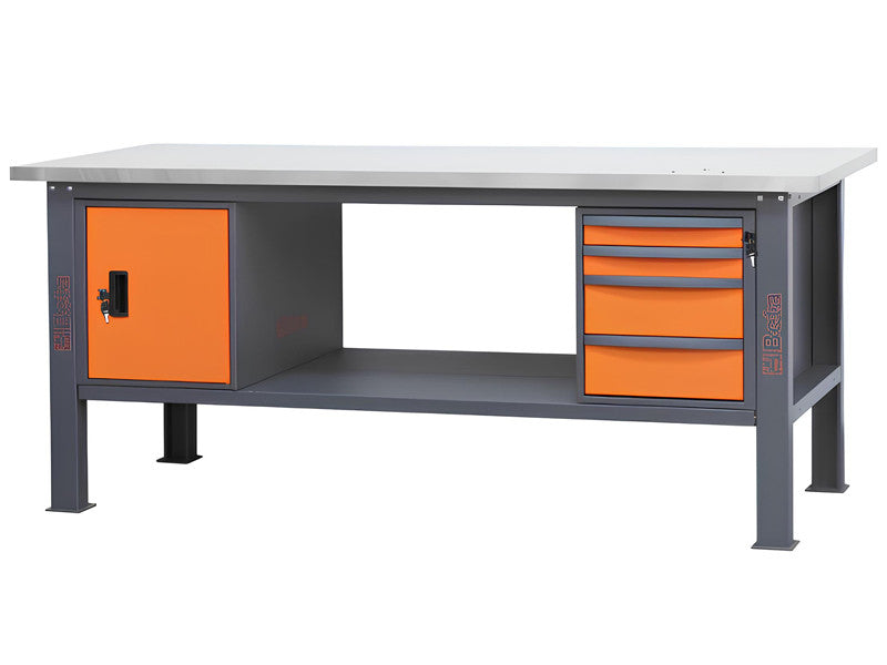 Beta utensili C58BC-X 210 cm Werkbank mit Edelstahlplatte und 4 Schubladen, anthrazitorange
