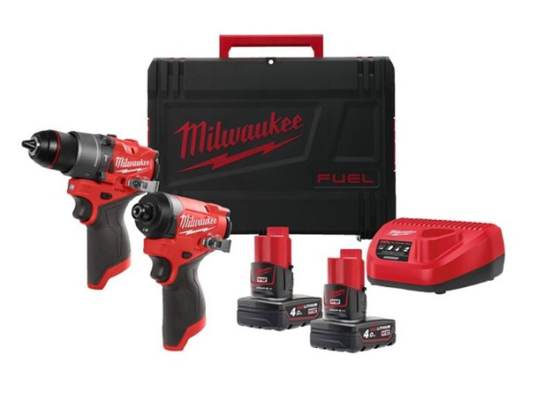 Milwaukee Kit 12V Perceuse FPD2 + Visseuse à chocs FID2 avec 2 batteries 4Ah