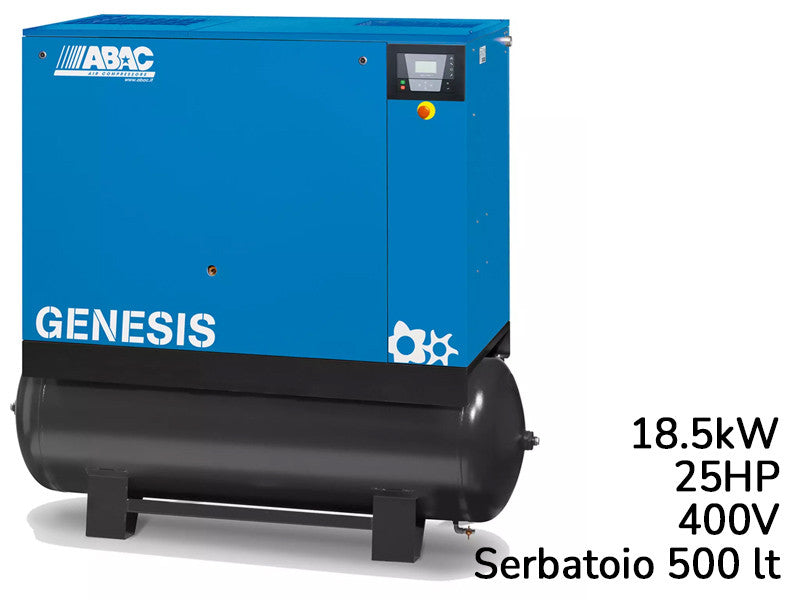 Abac compresseur à vis rotatif Genesis 18,5kW vitesse fixe sur réservoir 500L 8 bar