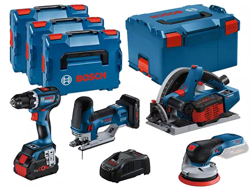 Bosch Professional kit 4 outils 18V GSR GKT GST GEX 3 batteries 0615990N36