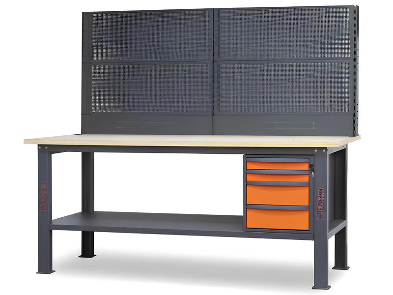 Beta établi professionnel 210cm plan bois 4 tiroirs bicolore C58BC-W2,1