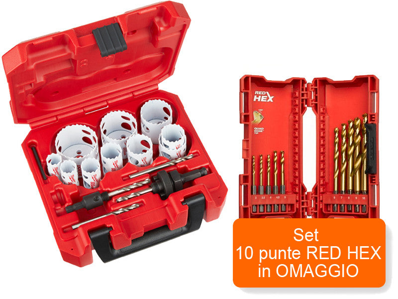 Milwaukee set 10 scies trépans bi-métalliques Hole Dozer 19-57mm + set forets RED HEX offert