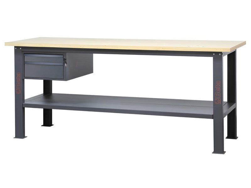 Stół warsztatowy Beta C58BC-W 2C/A 210cm antracyt, blat drewniany, 2 szuflady, 800kg