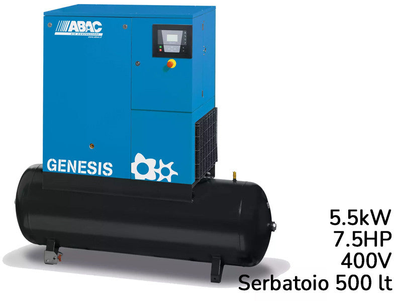 Compresseur rotatif à vis ABAC Genesis 5.5kW vitesse fixe sur réservoir 500L