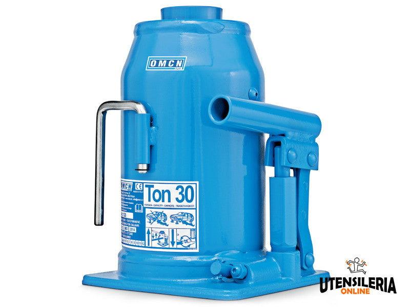 OMCN Cric hydraulique à bouteille 130 bleu 30 tonnes hauteur 585 mm