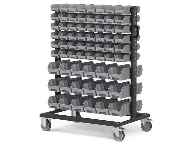 Chariot porte-pièces Fami Bin Cart 1067x668x1384mm avec 132 bacs Picking Box Air - Bacs gris réf.BINCART1068