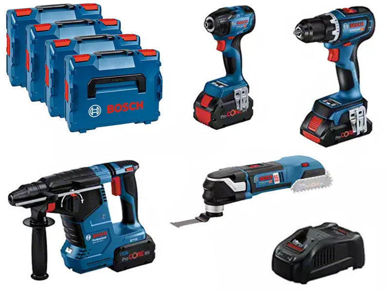 Bosch kit 4 outils sans fil 18V perceuse visseuse marteau chocs batteries